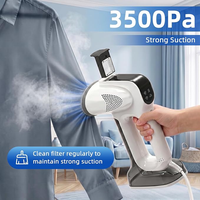Vacuum Steamer for Clothes, YEJOUMO 3500Pa Strong Suction Garment Steamer 3 in 1 Handheld Travel Steamer & Iron Clothes, 25s Rapid Preheating, 340ML Large Water Tank