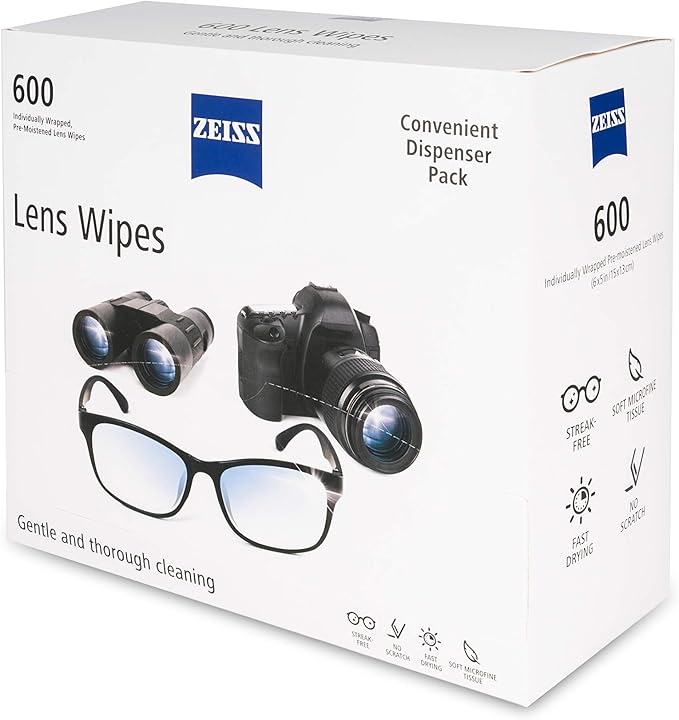 ZEISS Pre-Moistened Lens Cleaning Wipes, 600 Count + ZEISS AntiFOG Wipes, 120 Count Bundle
