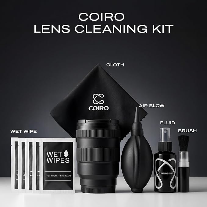 С Coiro Camera Lens Cleaning Kit – Camera Air Blower, Lens Cleaner Spray 100ml, Soft Brush, Wet Wipes & Cloth – DSLR Mirrorless Camera Cleaner