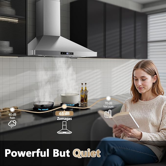 Wall Mount Kitchen Hood 30 inch, Ducted/Ductless Range Hood with Delayed Shutdown Function, 700CFM, 3 Speed Fan, Energy-saving LED Lights, Soft Touch Control, Stainless Steel Grease Filters