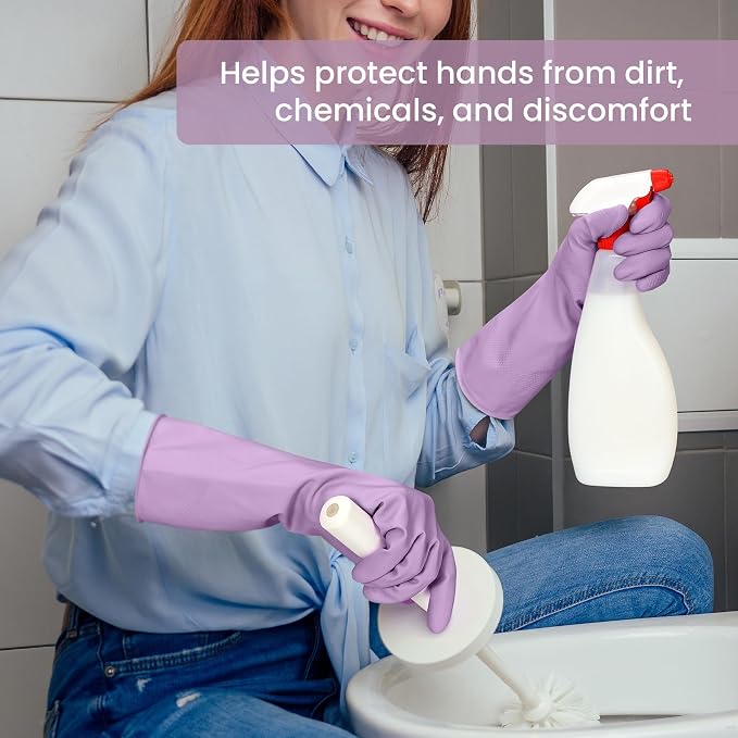 Rubber Cleaning Gloves for Dishwashing, 12 Pairs Reusable Kitchen Gloves for Washing Dishes and Household Cleaning, Colorful Gloves with Flocked Lining and Non-Slip Grip, Perfect for Women Men - S