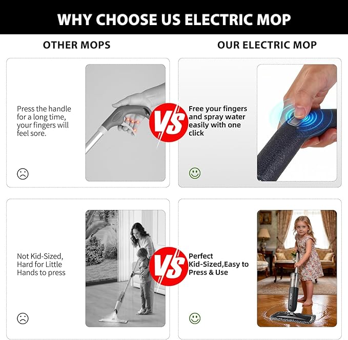 Electric Spray Mop Floor Cleaner with 2 Mopping Pads 720ml Bottle & Scraper 360° Swivel Head Lightweight Cordless Wet Dry Cleaner for Hardwood Floor Cleaning Laminate Tile Wood Vinyl & All Hard Floors