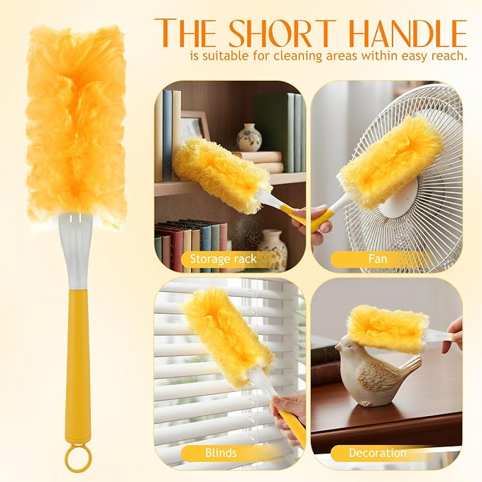 50 PCS Heavy Duty Duster Refills with Retractable Handle and Short Handle, Disposable Surface Duster Kit for Cleaning Dusting Furniture Blind Ceiling Fan(Yellow)
