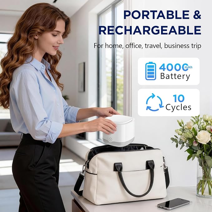 Ultrasonic Retainer Cleaner Machine, 45kHz Rechargeable Cordless Denture Cleaner for Aligners, Night Guards & Mouth Guards, 200ML Dental Cleaning Pod with 3 Cleaning Modes and 6 Cleaning Tablets