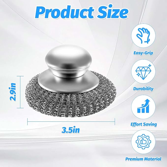 50Pcs Steel Wool Scrubber with 2 Handles, Stainless Steel Scrubber Pads for Dishes, Pots, Pans, Grill, Oven, Kitchen Cleaning, Rust Resistant Heavy Duty Scouring Pads