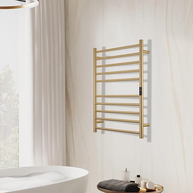 Electric Towel Rack with Voice Control for Alexa & Google Home,TUYA-Wall-Mounted Bathroom Heating Towel Warmer,Stainless Steel Material,31.5x20.08x4.41in,Plug-in,Gold，10 Bars