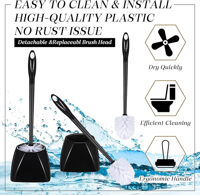 FoldTier 15 Sets Toilet Holder and Brush Set 16.14 Inch Toilet Bowl Cleaner Brush with Caddy Bathroom Scrub Plastic Scrubber with Long Handle for Bathroom Cleaning, Easy to Assemble (Black)