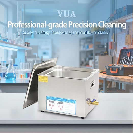 VUA 15L Commercial Ultrasonic Cleaner with Digital Timer & Heater, Professional Ultrasonic Parts Cleaner, 40kHz Ultra Sonic Cleaning Machine for Repairing Tools Industrial Parts Wrench