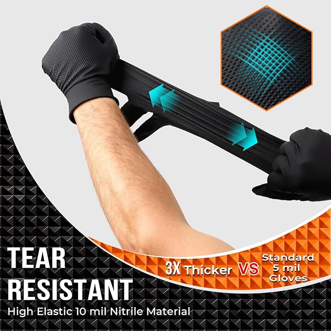 ANBOSON Heavy Duty 10 Mil Nitrile Disposable Gloves with Raised Diamond Texture, Latex-Free, Powder-Free, Extra Strong, Chemical Resistant, Durable for Mechanics, Industrial Work, Auto Repair, Large