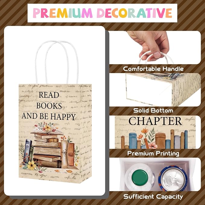 Greencian 112Pcs Vintage Book Party Decorations, Retro Library Reading Themed Disposable Plates Napkins Forks and Gift Bags Set, Book Club Tableware Supplies for Birthday Party Serves 24