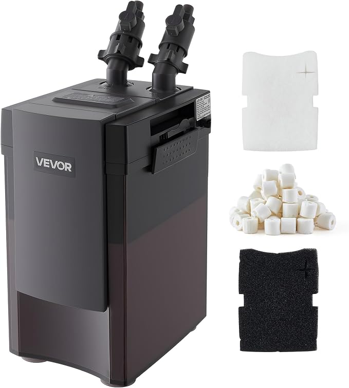 VEVOR 317GPH Canister Filter, 3-Stage External Aquarium Filter with Powerful Pump, Water Circulation Cleaning Machine with Media for Large Fish Tanks and Aquariums Up to 100 Gallons, for Freshwater