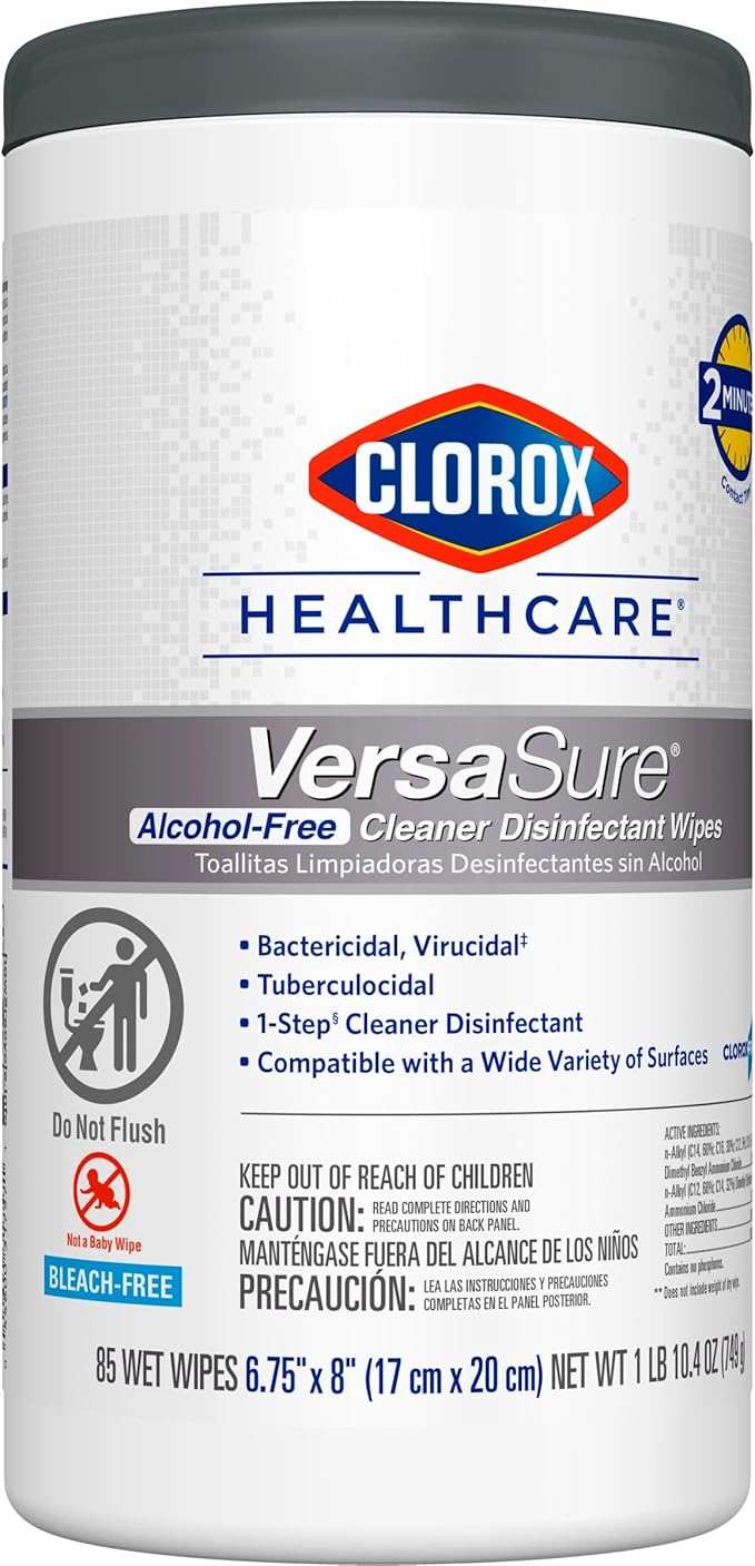 Clorox Healthcare VersaSure Cleaner Disinfectant Wipes, 6.75" x 8", 85 Count Canister, Pack of 6 (Package May Vary)