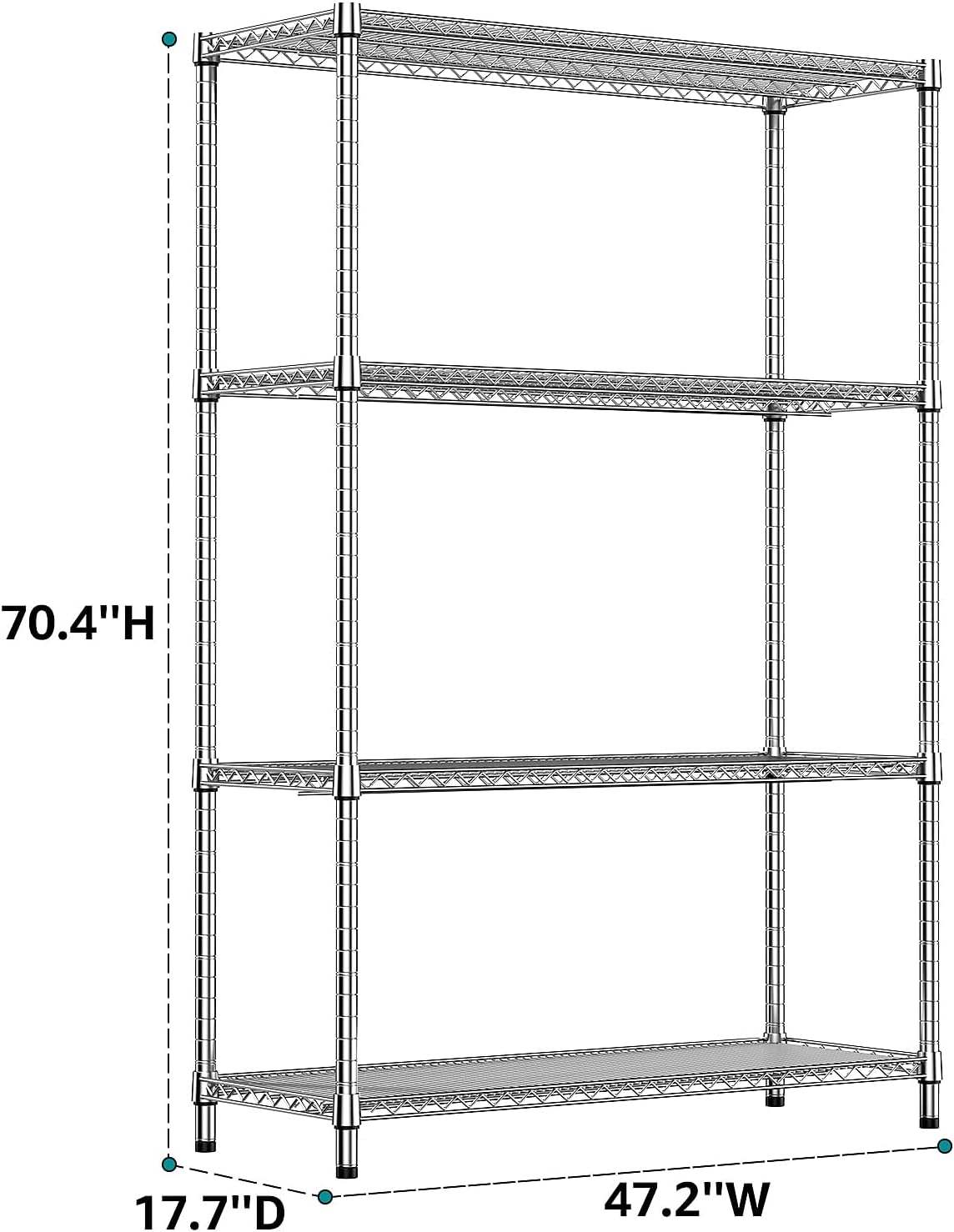 IZEUK 3400 LBS Garage Shelving Wide Storage Shelves 4 Tier Metal Shelves Heavy Duty Adjustable Utility Shelf Rack Chrome 17.7" D x 59.1" W x 70.4" H