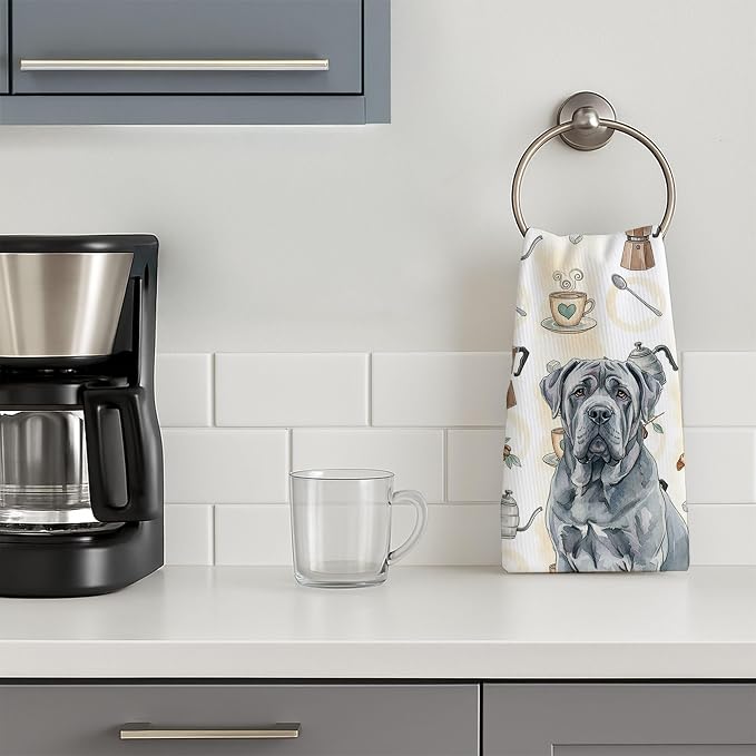 Caroline's Treasures Blue Neapolitan Mastiff Coffee Bar Kitchen Towel Velour Plush Front and Cotton Loop Back Machine Washable