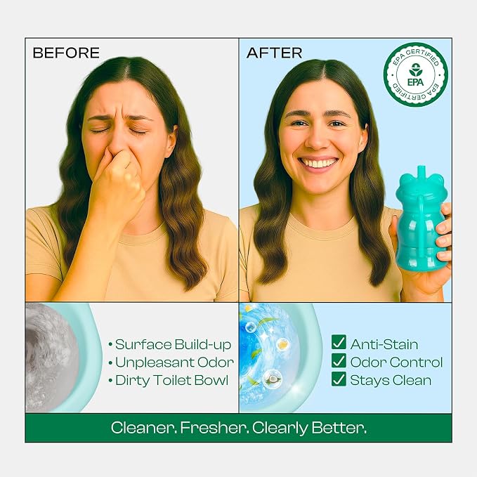 6 Pack Toilet Tank Cleaner Bottles, Bowl Freshener & Odor Control | Extended value supply, continuous blue water freshness, daily maintenance, easy drop-in use