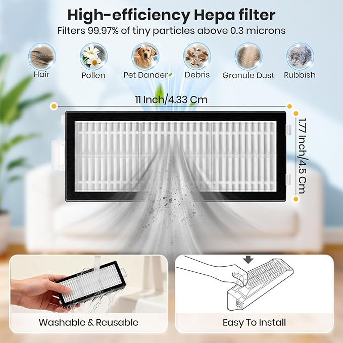 Roller Brush and HEPA Filter Replacement Compatible with Roborock Qrevo Curv 2 Flow Robot Vacuum Cleaner,4 Main Brush,2 Roller Mop Cloth, 4 HEPA Filter,6 Side Brush,6 Dust Bag,Accessories Parts Kit
