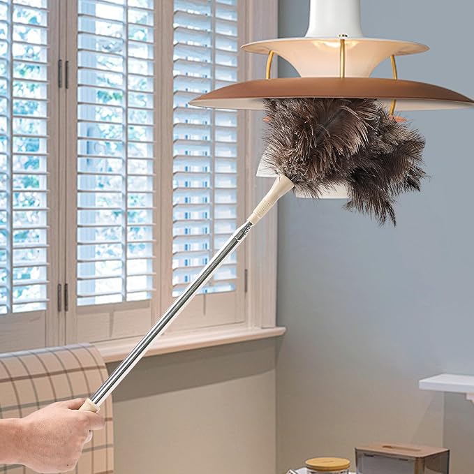 Ostrich Feather Duster 27-94Inch Retractable Fluffy Natural Detachable Ostrich Feather Duster Used for Household Cleaning and High-Altitude Cleaning (2PCS)
