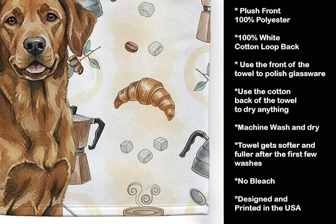 Caroline's Treasures Chesapeake Bay Retriever Coffee Bar Kitchen Towel Velour Plush Front and Cotton Loop Back Machine Washable