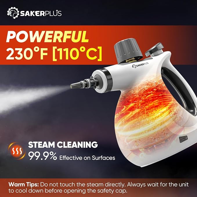 SakerPlus Steam Disinfection Cleaner, Handheld Pressurized Natural Steam Cleaner with 9 PCS Accessories, Portable Multi-Surface Steamer for Cleaning Home Kitchen Floor, Upholstery, Tile Grout & Car