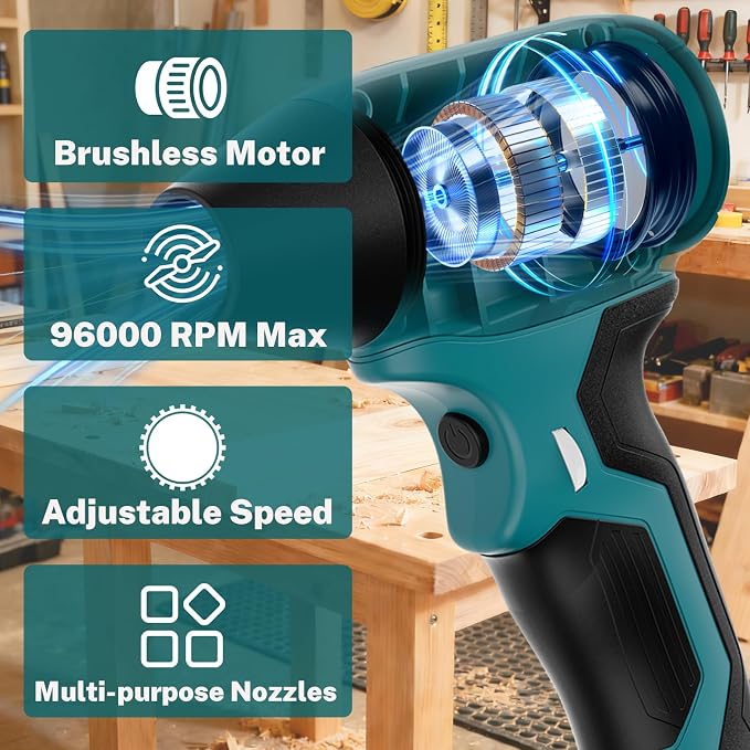 Cordless Dust Blower Compatible with Makita 18V Battery, Handhled Leaf Blower Electric Compressed Air Duster Turbo Jet Fan with Nozzles for Blowing Leaves and Dust(Battery Not Included)