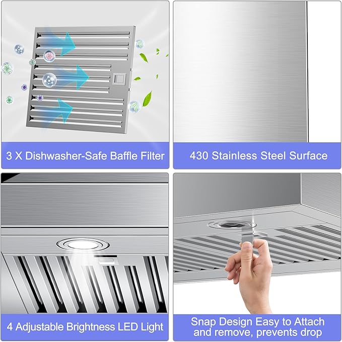 36 inch Island Range Hood Ceiling Mount 1200 CFM with 4-Speed Gesture Sensing & Touch Control, Ducted/Ductless Stainless Steel Kitchen Stove Vent Hoods with 4 LED Lights, Timer,Dishwasher-Safe Filters