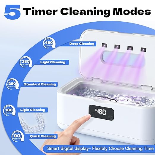 TEBAL Ultrasonic Jewelry Cleaner,50Khz Professional Jewelry Cleaner Ultrasonic Machine for Jewelry, Eyeglasses, Rings, Watch Strap, Dentures, 304 Stainless Steel Tank
