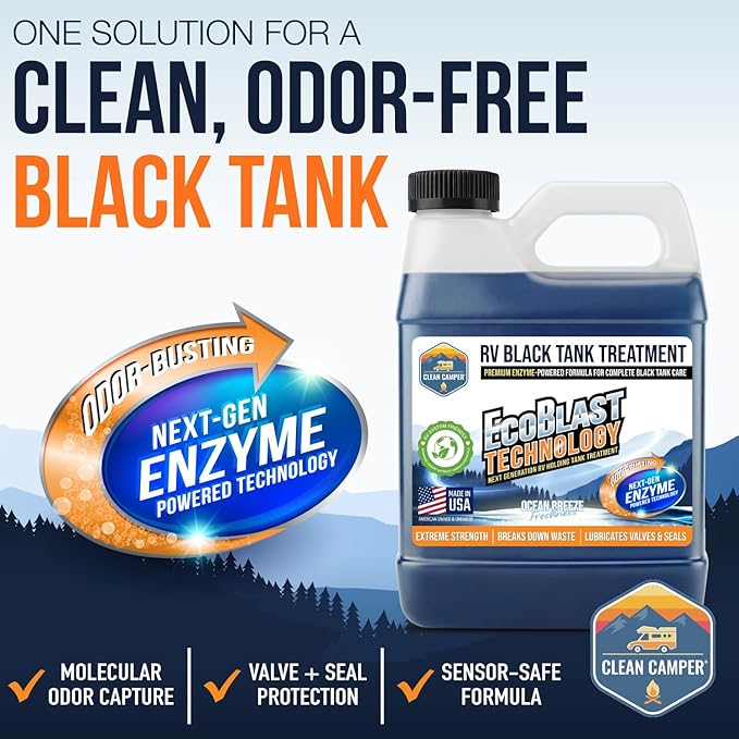 Clean Camper Extreme Strength RV Black Tank Treatment Liquid, 32 oz | Odor Control, Waste Breakdown, Lubricates Valves & Seals, Keeps Sensors Clean