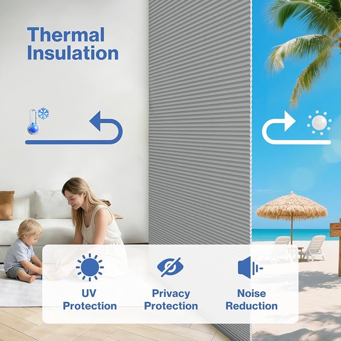 No Drill Cellular Shades, Dark Gray Custom Size Cordless Light Filtering Pull Down Pleated Honeycomb Blind Thermal Insulated Easy Install for Indoor Window Bedroom Living Room Kitchen Door