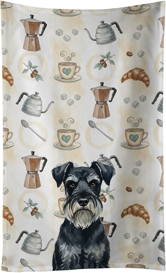 Caroline's Treasures Standard Schnauzer Coffee Bar Kitchen Towel Velour Plush Front and Cotton Loop Back Machine Washable