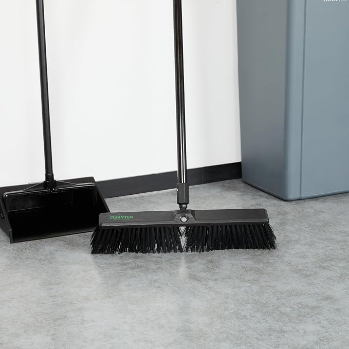 Restaurantware-BROOM HEAD ONLY: Clean Tek Professional 17.13-Inch Push Broom Head, 1 Heavy-Duty Cleaning Tool - Handle Sold Separately, Fine Flagged Bristles, Black Plastic, Outdoor Use