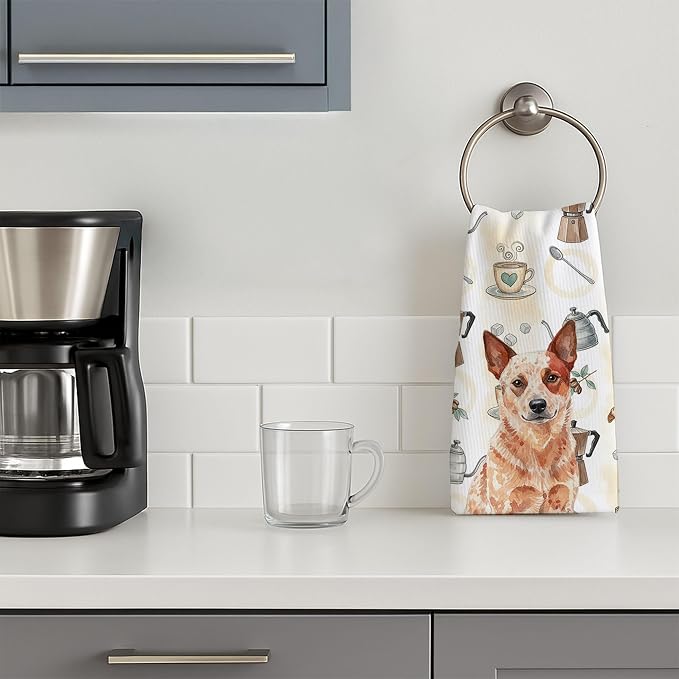 Caroline's Treasures Red Heeler Australian Cattle Dog Coffee Bar Kitchen Towel Velour Plush Front and Cotton Loop Back Machine Washable