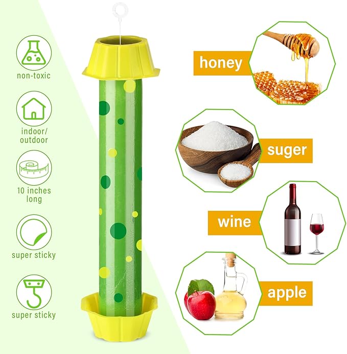 Qualirey 4 Pcs Sticky Fly Trap Fly Stick with Hanging Hook Adhesive Mosquito Catcher for Indoor Outdoor Trap Houseflies and Flying Insects Bee Wasp Moth Fly, 10.2 x 2.5 Inch