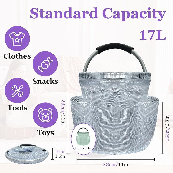2Pack Portable Cleaning Caddy for Cleaning Supplies, 17L Household Tool Bucket Organizer for Men, Large Cleaning Basket in PVC Resin for Family, Garden, Transparent + Green
