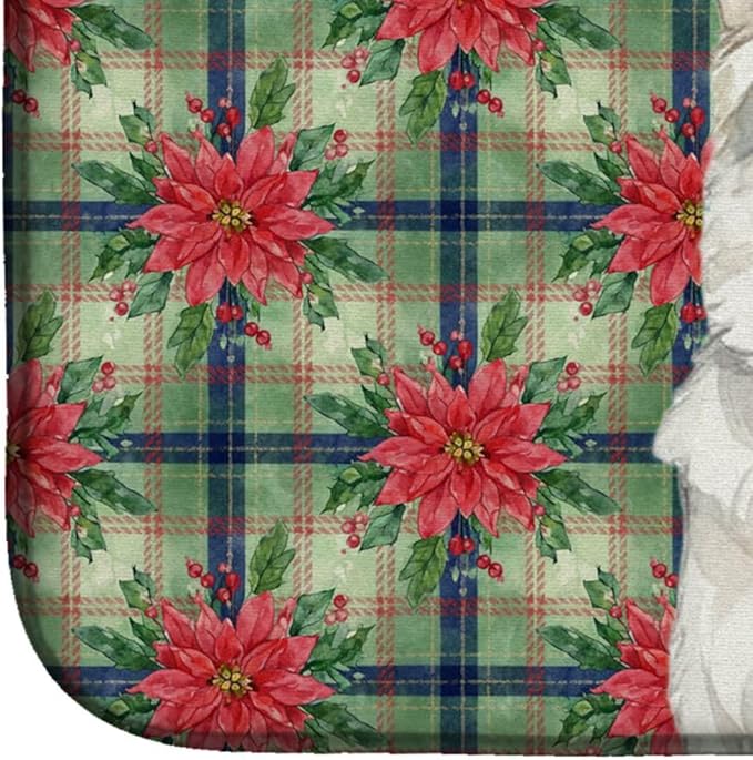 Caroline's Treasures White German Shepherd Christmas PoinsettIas Dish Drying Mat Absorbent Dish Drying Mat Pad for Kitchen Counter Dish Drainer Mat for Countertop, 14 x 21", Multicolor