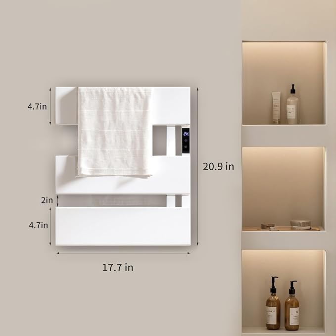 Electric Towel Warmer with Smart LED Timer, Modern [2/3/4] Bar Large Panel Heated Towel Rack, Wall-Mounted Plug-in/Hardwired 2-in-1, Rapid Warmth for Bathrooms, [Matte Black/Alpine White]