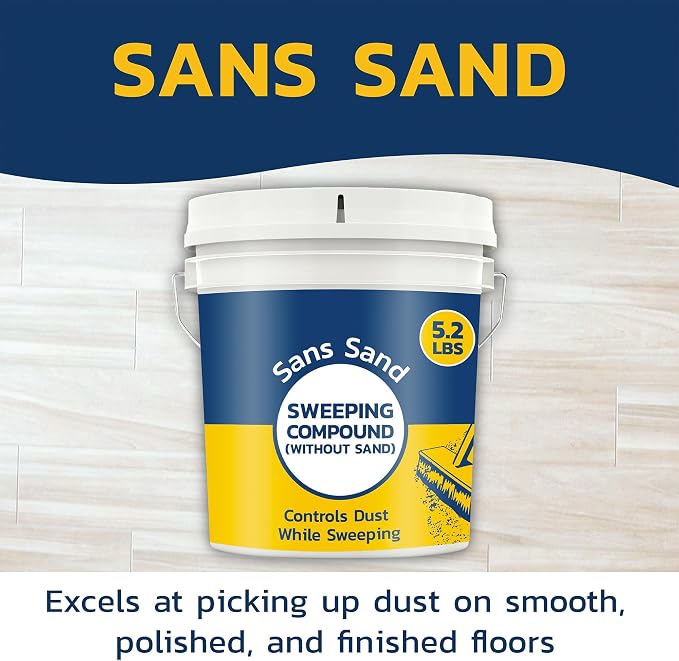 Sans Sand Gritless Sweeping Compound Without Sand – Effective Dust Control, Non Abrasive and Safe for Smooth, Finished & Polished Floors, Oil Free, Made in USA (5.2 lbs)
