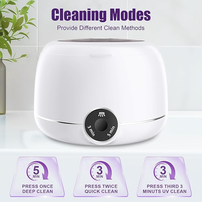 Ultrasonic Dental Retainer Cleaner Machine-45kHz Ultrasonic Cleaner with UV Light & 200ML Deep Cleaning Pod for Dentures Mouth Guards Aligners Invisalign Night Guards Braces Jewelry