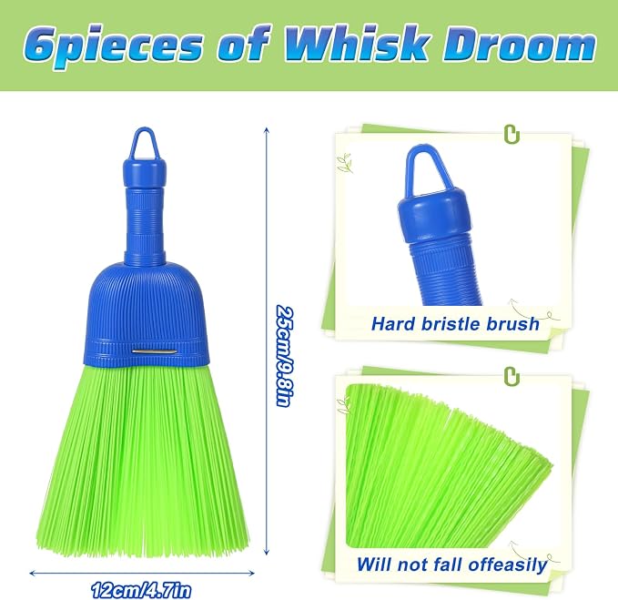 6 Pcs Soft Bristle Broom, Poly Fiber Whisk Broom with Hang Hole, Handheld Brush for Indoor Outdoor Cleaning, Car, Porch, Floor, Room & Deck, Dust Dirt Remover, Compact, Easy Storage