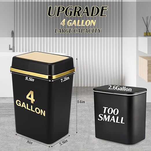 Bathroom Trash Can with Lid 4 Gallon Trash Can with Swing Lid Small Garbage Can Black Bathroom Trash Can with 300 Counts Trash Bags for Kitchen Bedroom Office Dorm