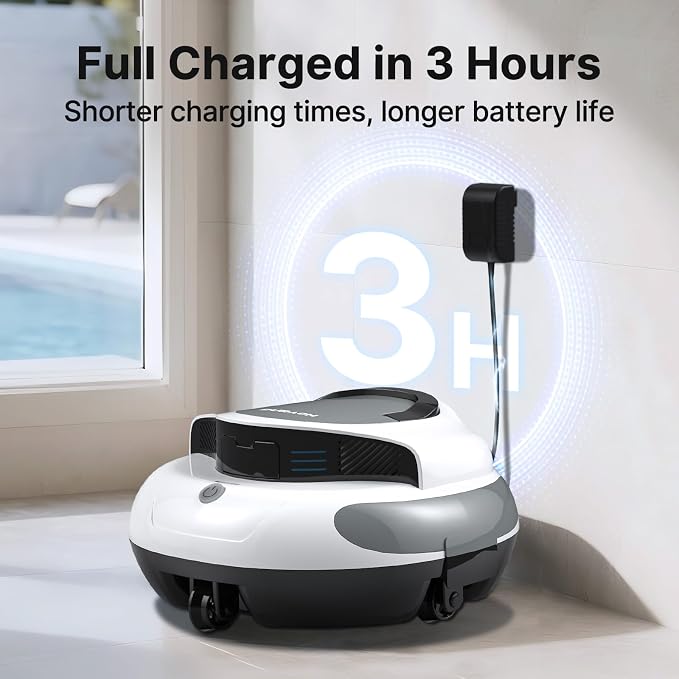 AquaGuard SE III Cordless Robotic Pool Cleaner Pool Vacuum Self-Parking for Pool up to 1000 Sq.Ft Above Ground Pool Vacuum, Dual 30W Motors, 100min Runtime,Ideal for Above-Ground Pools (White)