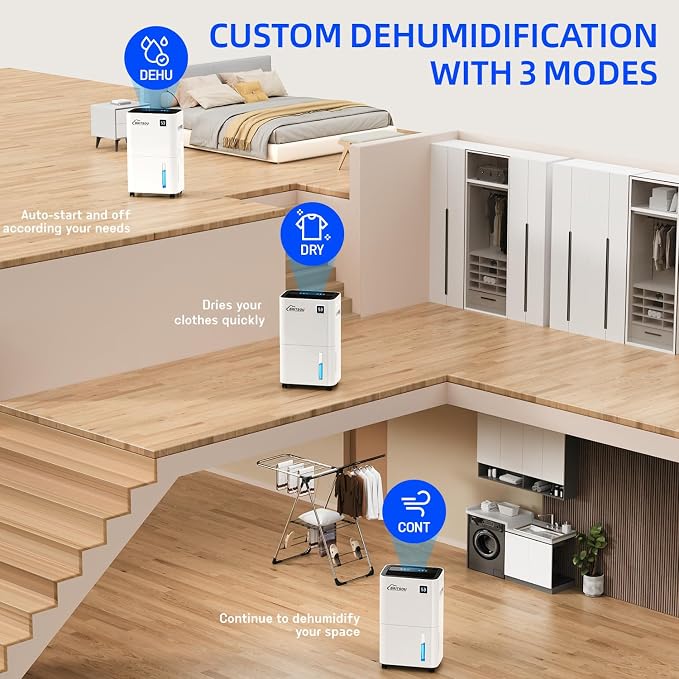 50 Pints Dehumidifier for Basement and Bedroom, Covers 3500 Sq.Ft with Drain Hose, Smart Operation with 3 Modes - Ideal for Home, Bathroom, Garage.