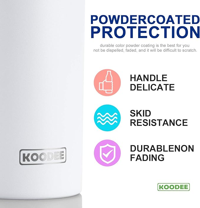koodee 20 oz Skinny Tumbler Stainless Steel Double Wall Insulated Water Tumbler Cup with Straw, Slim Travel for Women/Men Diy Birthday Gift (White)