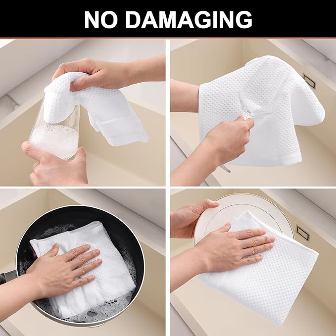 Homaxy Kitchen Towels and Dishcloths Set, 12 x 12 and 13 x 28 Inches, Set of 10 100% Cotton Waffle Weave Kitchen Towels, Super Soft and Absorbent Dish Cloths, White