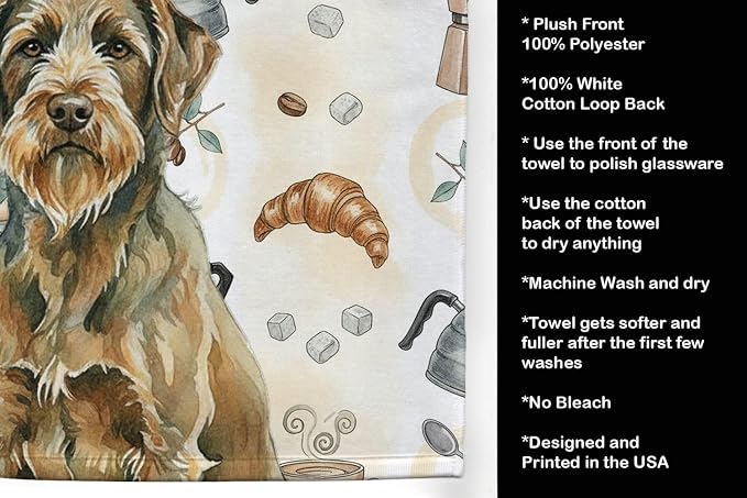 Caroline's Treasures Chestnut Wirehaired Pointing Griffon Coffee Bar Kitchen Towel Velour Plush Front and Cotton Loop Back Machine Washable