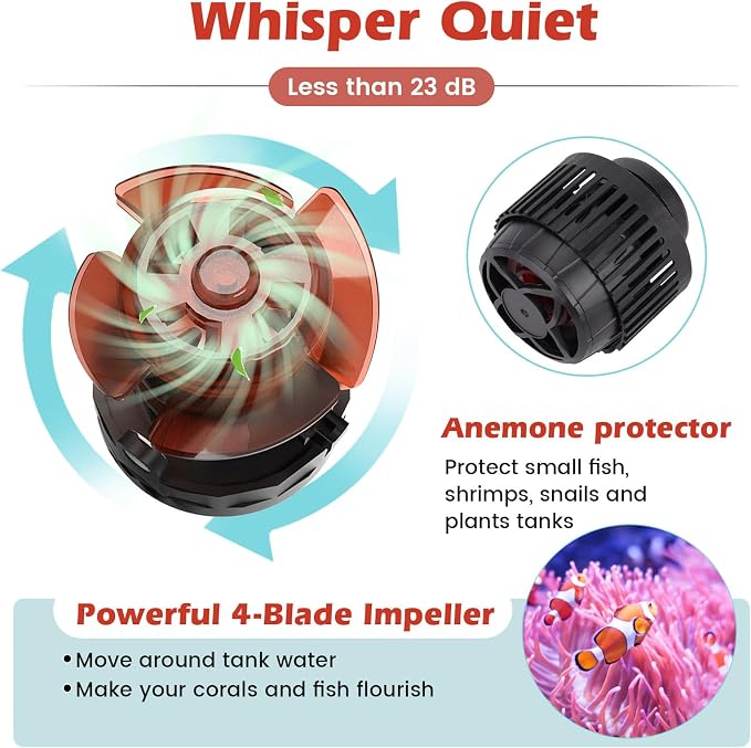 hygger Adjustable Flow Aquarium Wave Maker 24V DC Quiet Magnetic Powerhead Pump with Controller Fish Guard, 2300 GPH Fish Tank Wavemaker for 32-150 Gallon Saltwater Freshwater Aquariums