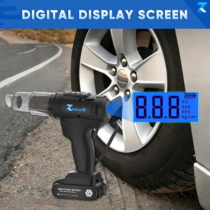 3 in 1 Cordless Car Vacuum and Air Compressor, LED Light,5000PA Powerful Suction&150PSI Auto-Shutoff Tire Inflator, with 3 Filters,45W Fast Charging for Car, Home,Motorcycle, Bicycle, Air Mattres