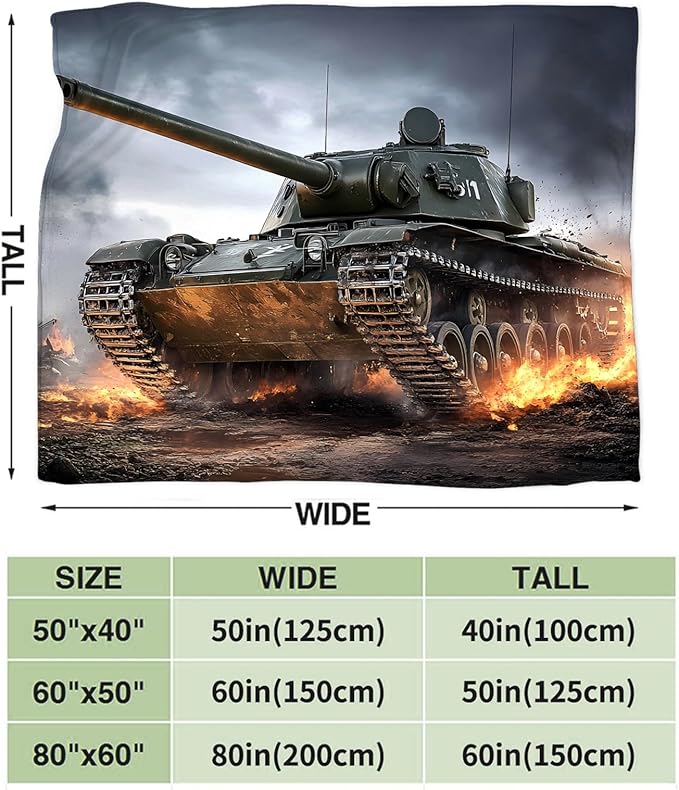 Tijuboni Military Tank Throw Blanket Army Gifts for Boys Men Girls Women Kids Adults Soft Flannel Fleece Blanket for Couch Sofa Bed Home Decor 50"x60"