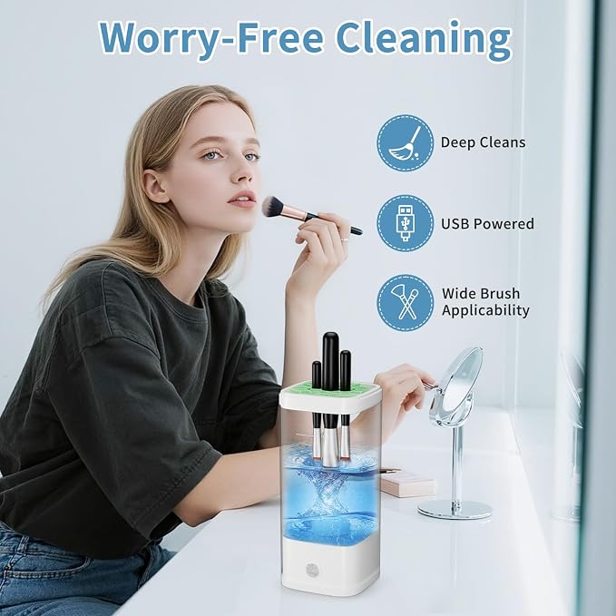 Electric Makeup Brush Cleaner -7000 RPM Plug-In Automatic Brush & Sponge Cleaning Machine with Fast Dry Function - IP65 Waterproof Makeup Brush Cleaner