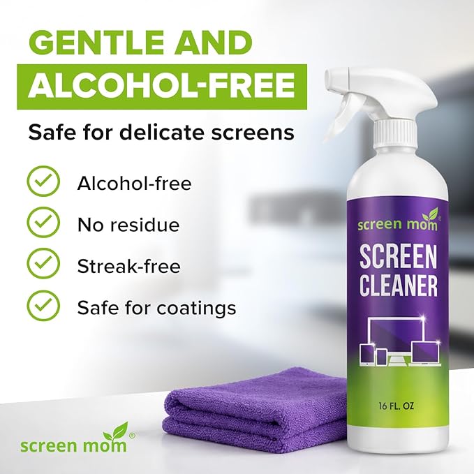 Screen Mom Ultimate Screen Cleaning Kit - 2 Pcs 16oz TV Screen Cleaner Spray and 6 Pcs Microfiber Cloths TV Cleaner Spray and Cloth, Laptop, Phone, iPad, Car and Computer Cleaning Kit Electronic