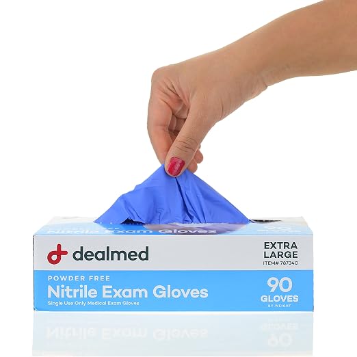 Dealmed Nitrile Exam Gloves – 90 Count X-Large (Pack of 1) Disposable, Non-Irritating, Latex Free, Multi-Purpose for First Aid Kit, Medical Facilities & More